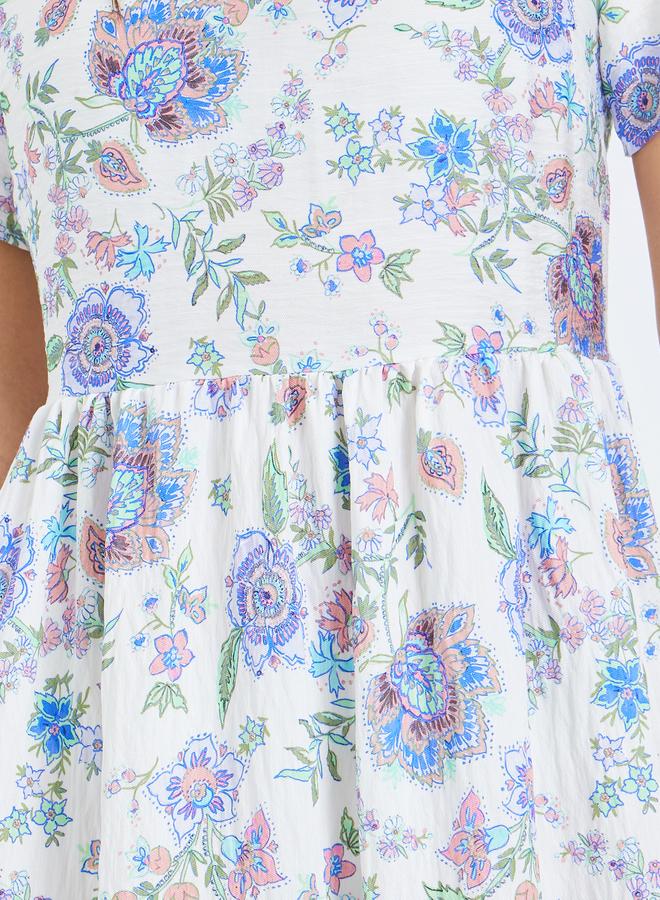 Styli Women Blue Floral Print A-Line Midi Dress - Image 3